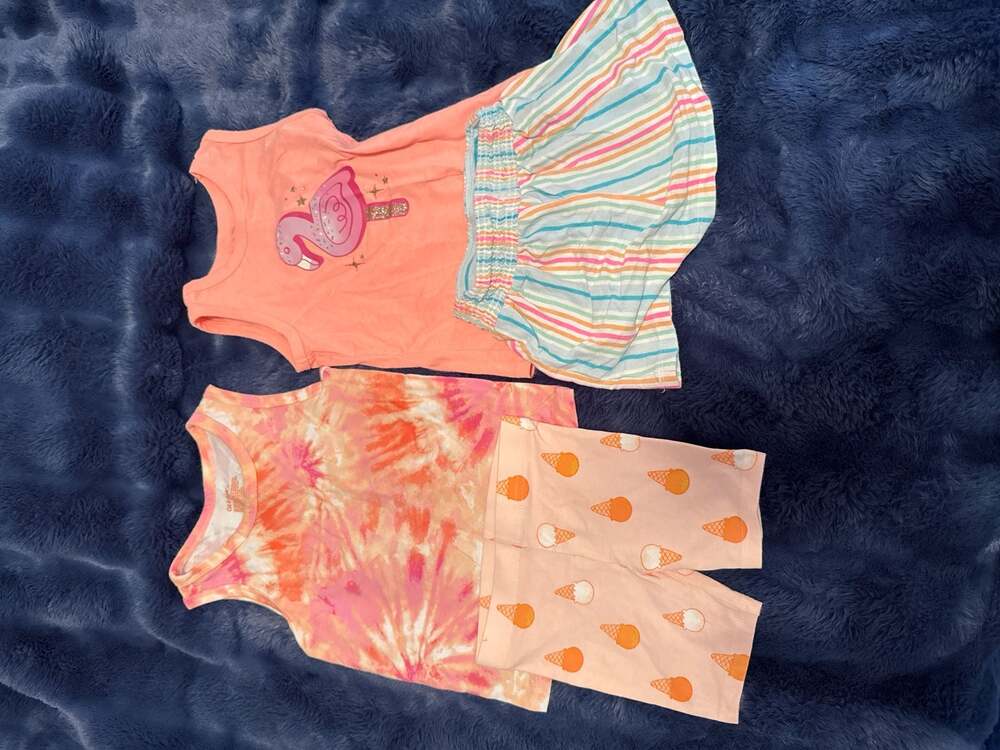 Size 3T Cat & Jack Toddler Girl 4-Piece Summer Outfit Lot Flamingo and Ice Cream